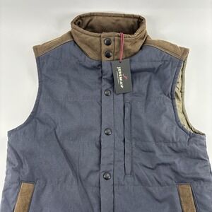 Jeremiah Mens Navy Brown Vest Jacket Size S Snap On American Legacy 100% Cotton